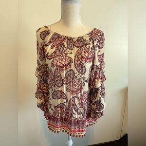 Floral Paisley Women's Top - Cream and Pink
